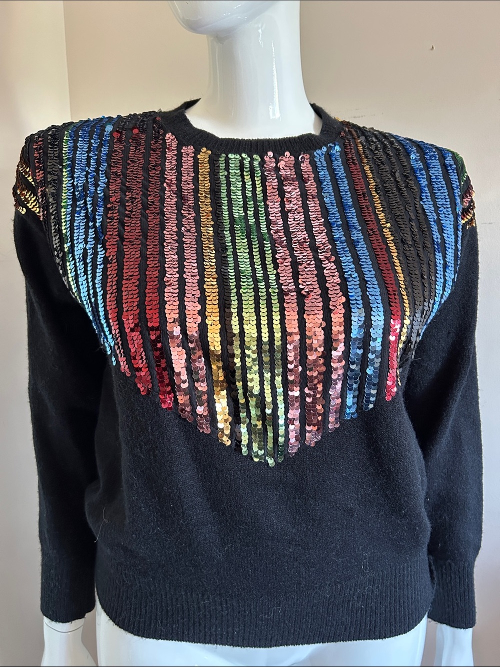 Wildflowers Black Sweater with Multicolor Sequin Stripes